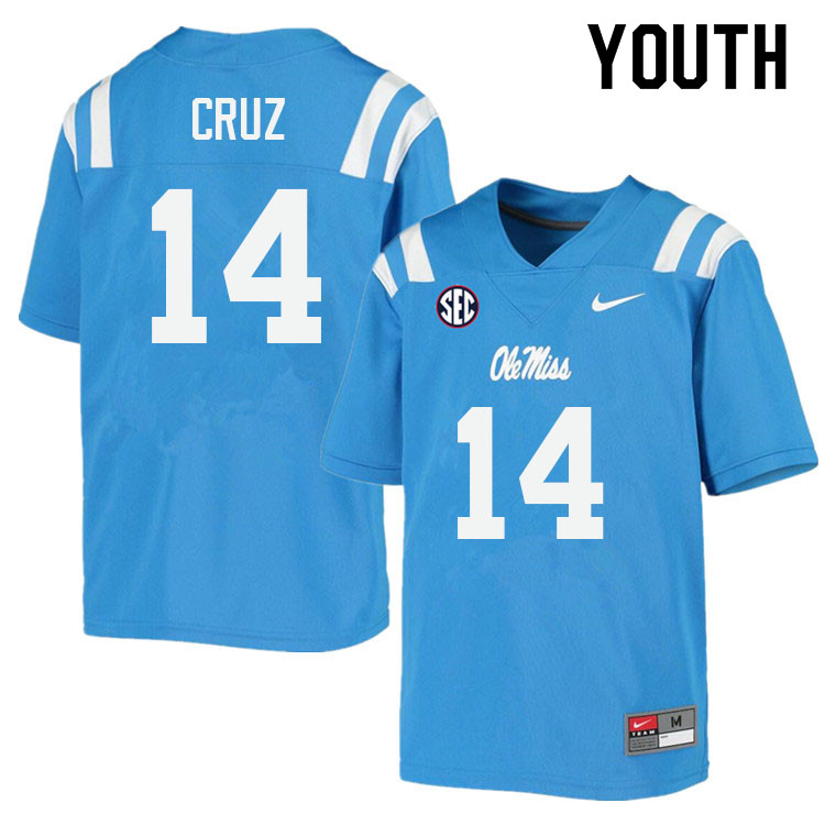 Youth #14 Jonathan Cruz Ole Miss Rebels College Football Jerseys Sale-Power Blue - Click Image to Close